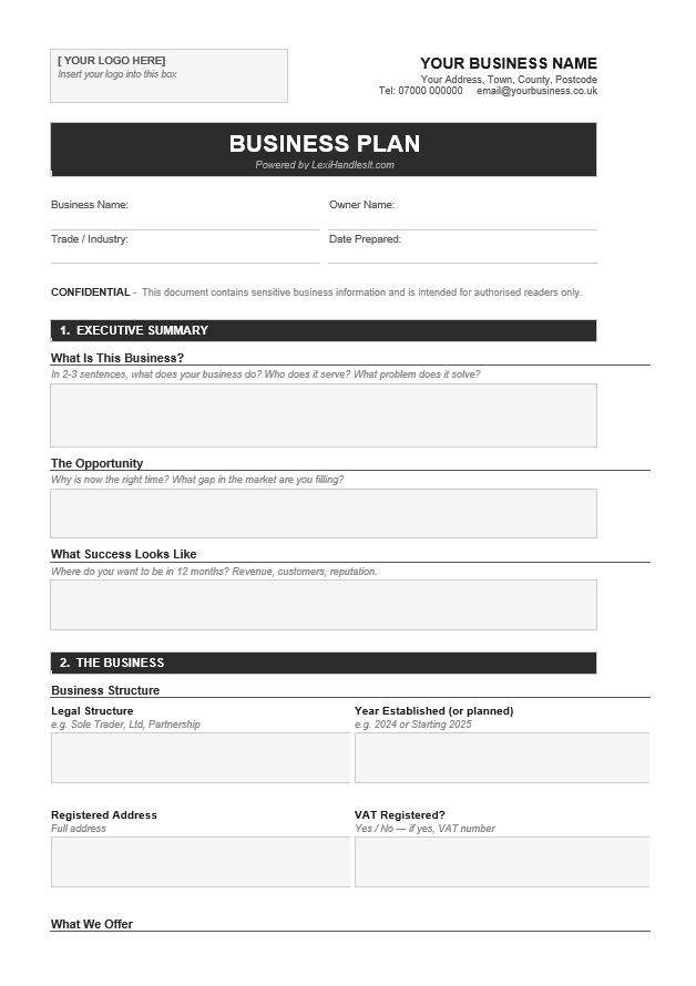 Lexi's Business Plan Template